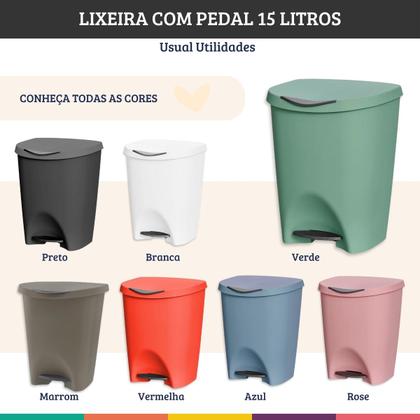 Imagem de Lixeira Verde 15 Litros Com Pedal Cozinha Banheiro Office
