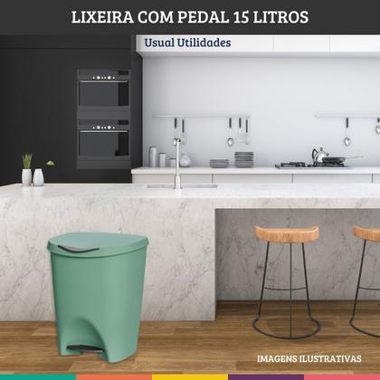 Imagem de Lixeira Verde 15 Litros Com Pedal Cozinha Banheiro Office