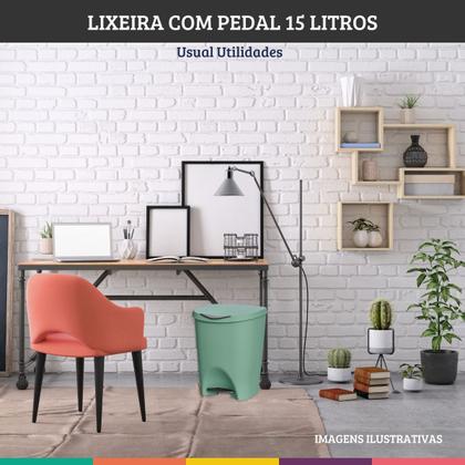 Imagem de Lixeira Verde 15 Litros Com Pedal Cozinha Banheiro Office