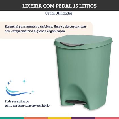 Imagem de Lixeira Verde 15 Litros Com Pedal Cozinha Banheiro Office