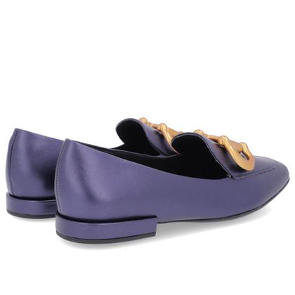 Imagem de Loafer Azul Couro Básico Enfeite Escovado