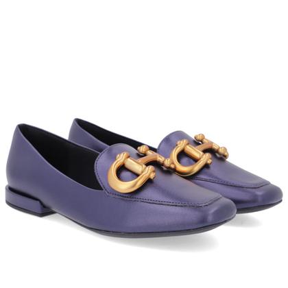 Imagem de Loafer Azul Couro Básico Enfeite Escovado