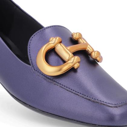 Imagem de Loafer Azul Couro Básico Enfeite Escovado