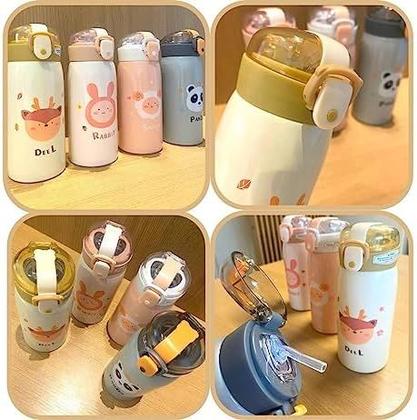 Imagem de  LOBOY Garrafa Garrafinha Térmica Infantil Inox Canudo Trava e Alça Para Criança (Coelho)(LOBOY-GT0122)