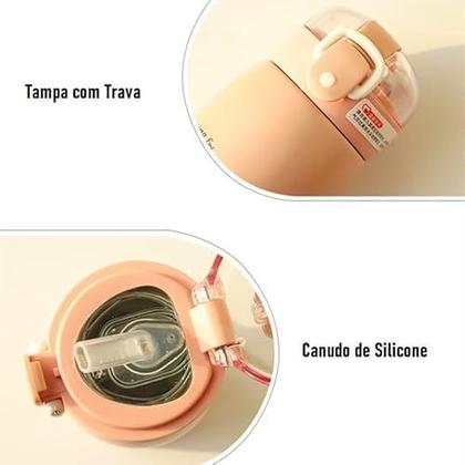 Imagem de  LOBOY Garrafa Garrafinha Térmica Infantil Inox Canudo Trava e Alça Para Criança (Coelho)(LOBOY-GT0122)