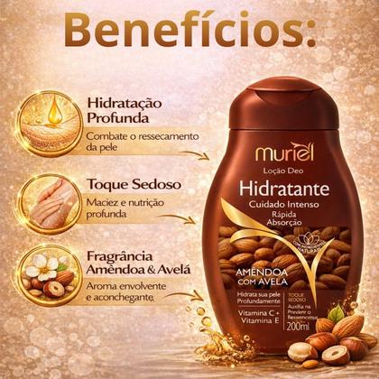 Imagem de Loção Deo Hidratante Corporal Muriel Amêndoa Com Avelã 200ml