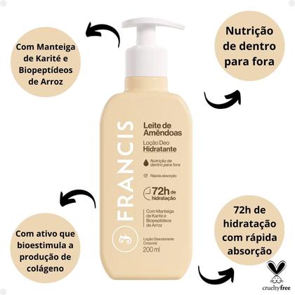 Imagem de Loção Deo Hidratante Francis Leite de Amêndoas 200ml