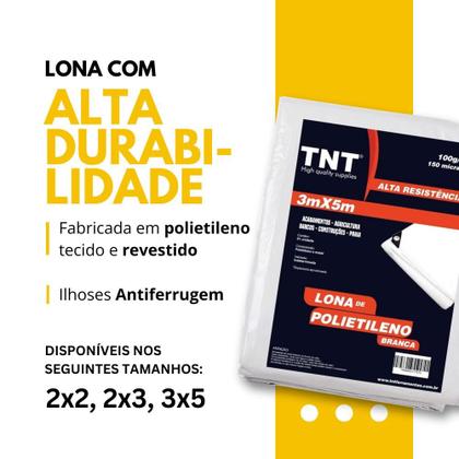 Imagem de Lona 3x5 Branca Forte Reforçada 150 Micras TNT para Piscina, Toldo, Cobertura