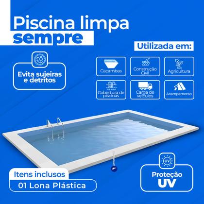 Imagem de Lona 6x5 Cobertura Caminhão Leve Reforçada 105 Micras Camping Piscina Multiuso + Corda 10 Metros