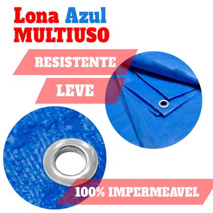 Imagem de Lona Azul 300 Micras Impermeável Multiuso 6x3 Metros