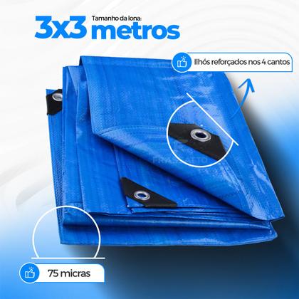 Imagem de Lona Azul Carreteiro Camping Caminhão Piscina Impermeável 3x3 Metros Resistente Cobertura Multiuso