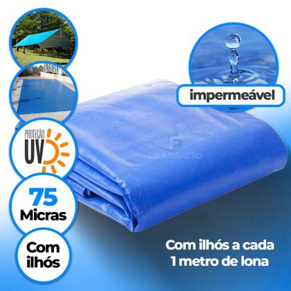 Imagem de Lona Azul Carreteiro Camping Piscina Toldos Caminhão Impermeável 75g 6x3 Metros