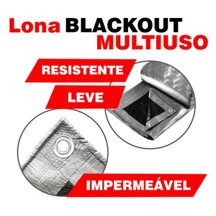 Imagem de Lona Blackout Impermeável Cinza Preta Cobertura 4x3 Metros 300 Micras