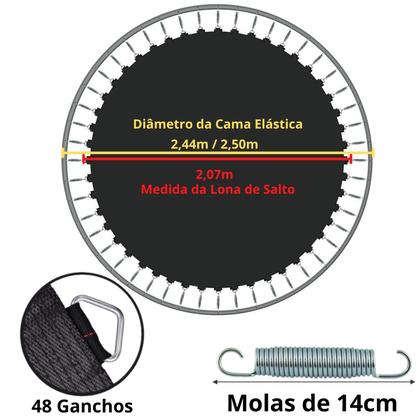 Imagem de Lona de Salto Importada 2,44m/2,50m 48 molas de 14cm