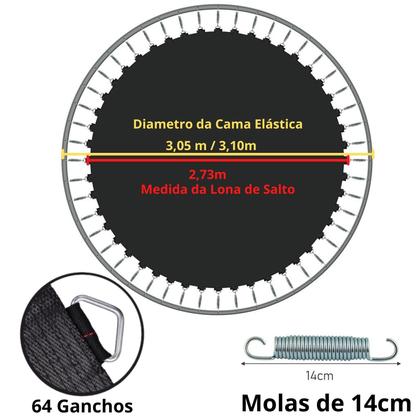 Imagem de Lona de salto Importada 3,05m/3,10m 64 Molas de 14cm
