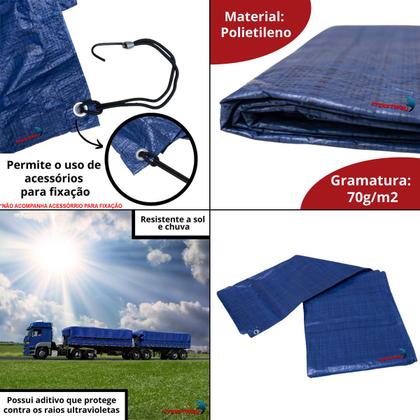 Imagem de Lona Plástica Impermeável 7x4 Metros Reforçada Multiuso com Ilhós Carreteiro Azul Importway Iwlp-74