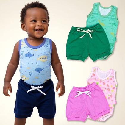 Imagem de Look Bebê Verão Regata Estampada e Shorts 100% Algodão