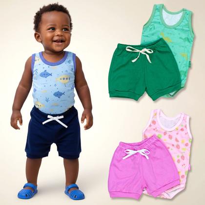 Imagem de Look Bebê Verão Regata Estampada e Shorts 100% Algodão