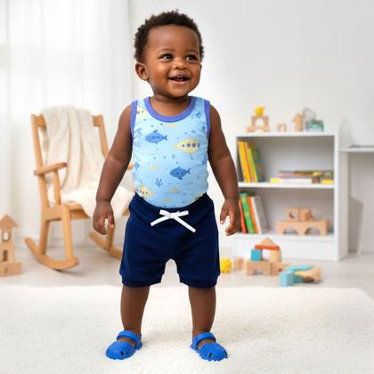 Imagem de Look Bebê Verão Regata Estampada e Shorts 100% Algodão