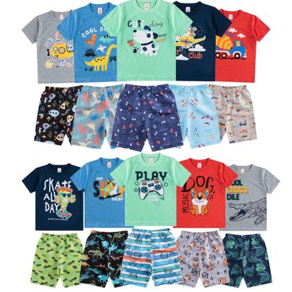 Imagem de Lote 20 Unidades Roupas de Menino Infantil de Crianças Moda Verão Calor 10 Camisetas e 10 Bermudas