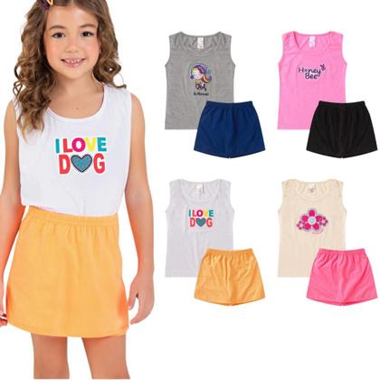 Imagem de Lote Kit 2 Conjuntos Infantil de Verão Menina 4 Peças de Roupa Infantil Menina Feminina Verão