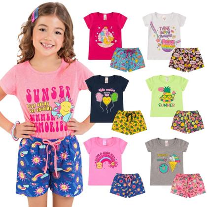 Imagem de Lote Kit 2 Conjuntos Infantil de Verão Menina 4 Peças de Roupa Infantil Menina Feminina Verão