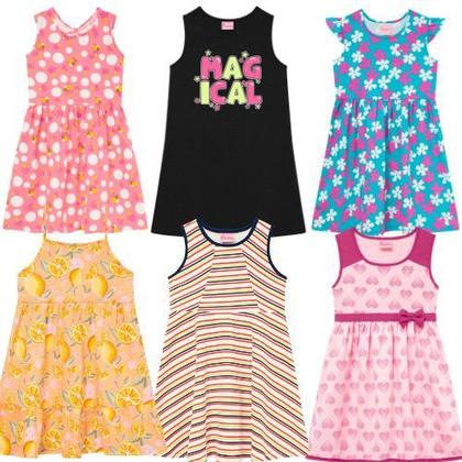 Imagem de Lote Kit 3 Vestidos Infantil Estampado Roupa de Menina