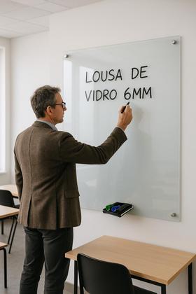 Imagem de Lousa 1,00 x 0,80 quadro vidro 6mm escolar escrita escrever branco com suporte canetão apagador 100x80 cm OU 80X100