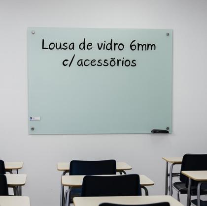 Imagem de Lousa 1,00 x 0,80 quadro vidro 6mm escolar escrita escrever branco com suporte canetão apagador 100x80 cm OU 80X100