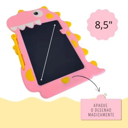 Imagem de Lousa Mágica Dinossauro 28cmx20cm Brinquedo Educativo 8.5 ara Desenhar e Escrever Seguro para os Olhos Rosa