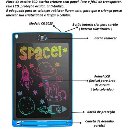 Imagem de Lousa Mágica Infantil Digital Escrita Colorida LCD 10" Preto