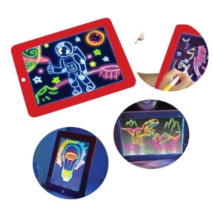 Imagem de Lousa magica infantil led neon 3d com 30 atividades e quadro iluminado kit completo com 3 canetas tablet para desenhos