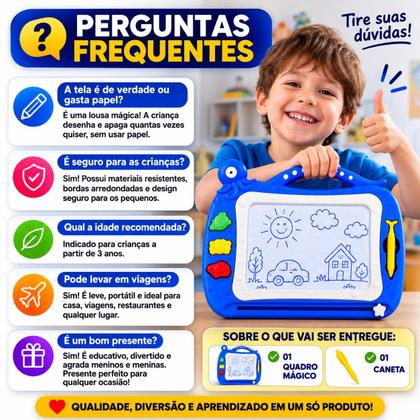 Imagem de Lousa Mágica Magnética Infantil Interativa e Educativa Grande 42x34 cm Desenho Apagavel