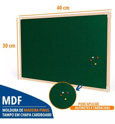 Imagem de Lousa Quadro Aviso Feltro 40x30cm Moldura Madeira Stalo