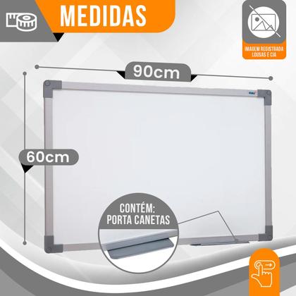 Imagem de Lousa Quadro Branco 90x60cm Moldura MDF Aluminizado com 4 Canetas 1 Apagador