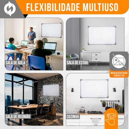 Imagem de Lousa Quadro Branco 90x60cm Moldura MDF Aluminizado com 4 Canetas 1 Apagador