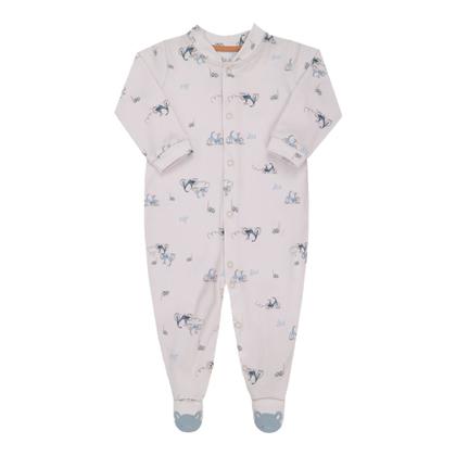 Imagem de Lt18153 macacão de bebê longo em malha estampada com pé bordado tam rn ao m