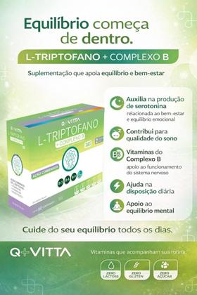 Imagem de LTriptofano Complexo B QVitta 60 Cps Suplemento Alimentar Natural para Noites Tranquilas Puro Triptofano
