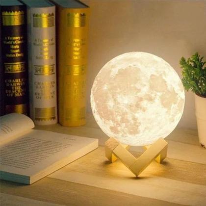 Imagem de Lua Cheia 3d Led Abajur Luminária 12cm Lampada Com Suporte
