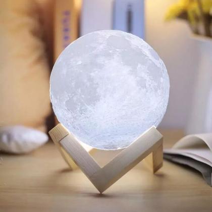 Imagem de Lua Cheia 3d Led Abajur Luminária 12cm Lampada Com Suporte