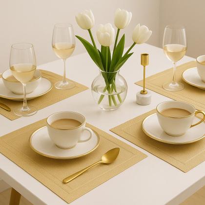 Imagem de Lugar Americano Retangular Mesa PVC Dourado Executivo 30x45cm Em Casa Tem