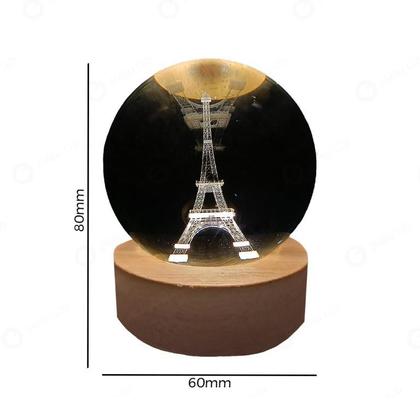 Imagem de Luminária 3d abajur bolinha torre eiffel 2w 3000k - luminária decorativa