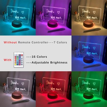 Imagem de Luminária 3d De Escrever Lousa abajur led rgb com controle Acrílico Caneta apagador