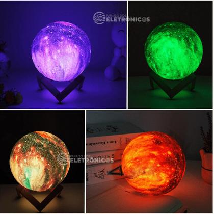 Imagem de Luminária 3D Sensor Touch Lua Cheia 16 Cores RGB 13cm USB Para Decoração LEY2144