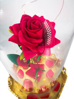 Imagem de Luminária A Rosa Encantada 33 cm por 18 cm Vidro com Base de Madeira Grande Presente para namorada