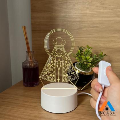 Imagem de Luminaria abajur 3D Nossa Senhora Aparecida 4w Esperança Base Branco - EMBULED EB80383