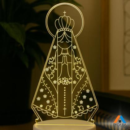 Imagem de Luminaria abajur 3D Nossa Senhora Aparecida 4w Esperança Base Branco - EMBULED EB80383