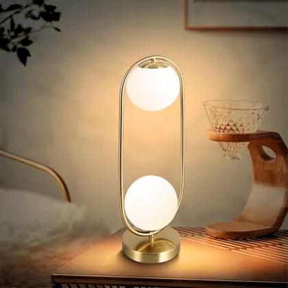 Imagem de Luminária Abajur 43x20cm Jabuticaba 2 Globos KJTD-697-GOLD Gimpo + 2 Lâmpadas 9W LED Bivolt