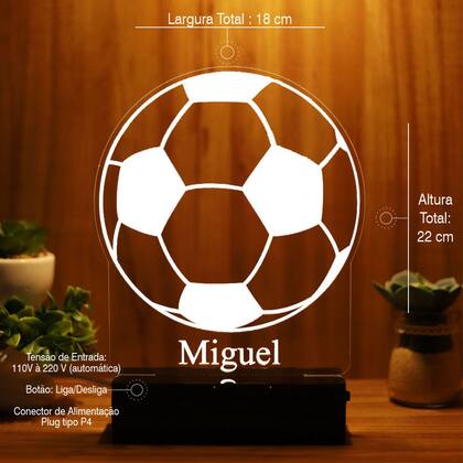 Imagem de Luminária Abajur Bola De Futebol LED Branco