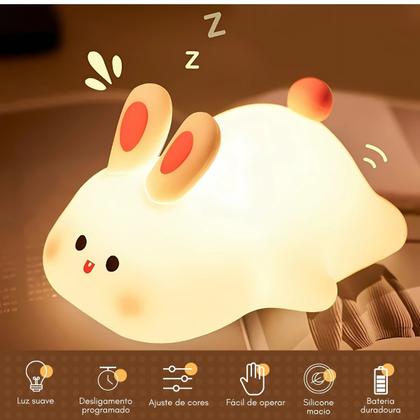 Imagem de Luminária Abajur Coelho Silicone Infantil Touch Luz De Toque